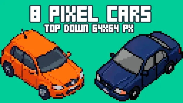 8 Pixel Cars - Top Down 64x64px