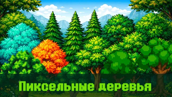 12 Пиксельных деревьев - Pixel Art 64x64px